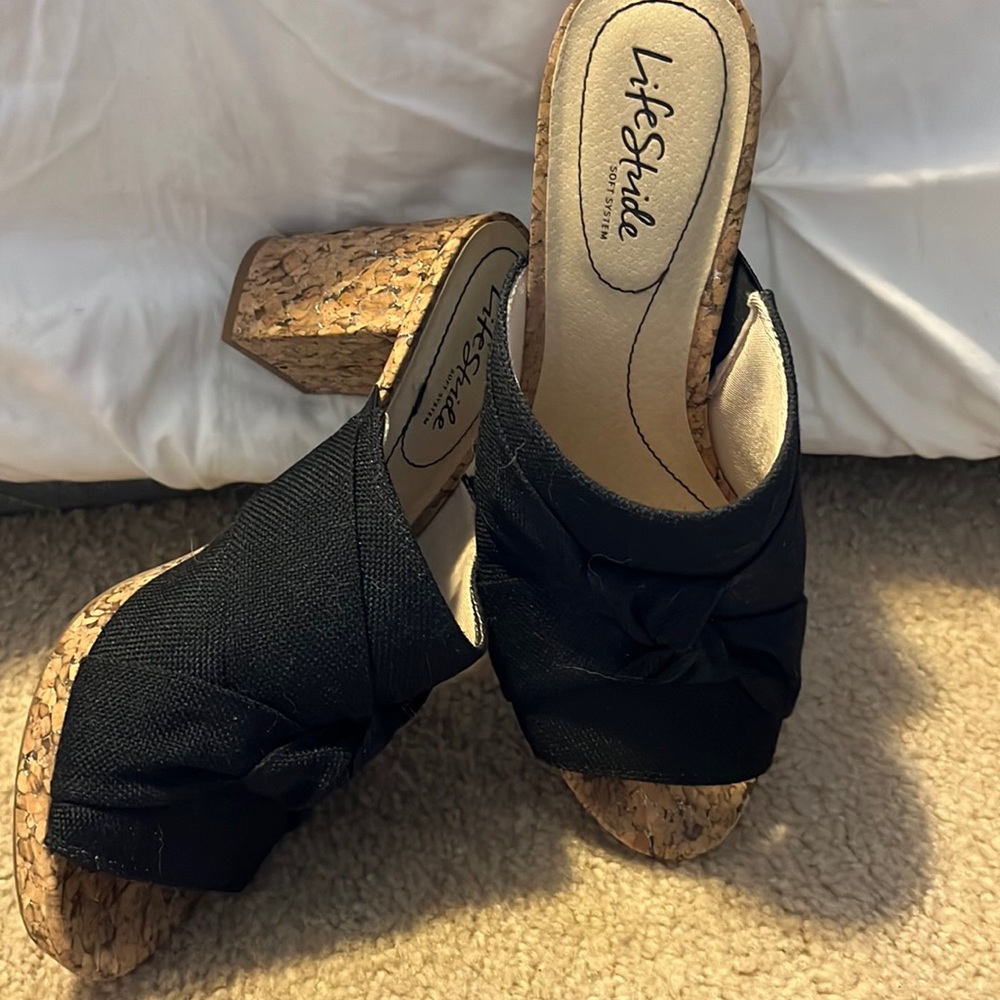 Canvas  cork wedge heel